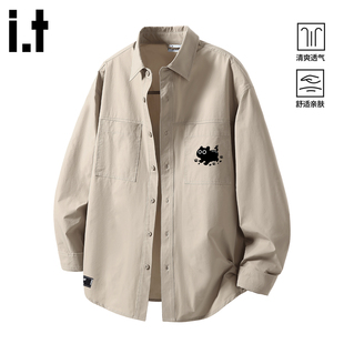 izzue原创翻领开衫 2026年春秋工装 长袖 男士 潮牌衬衣外套3P 衬衫