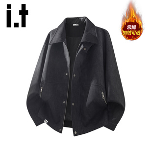 加绒加厚痞帅高级感夹克男Y 潮牌黑色皮衣外套男冬季 izzue美式