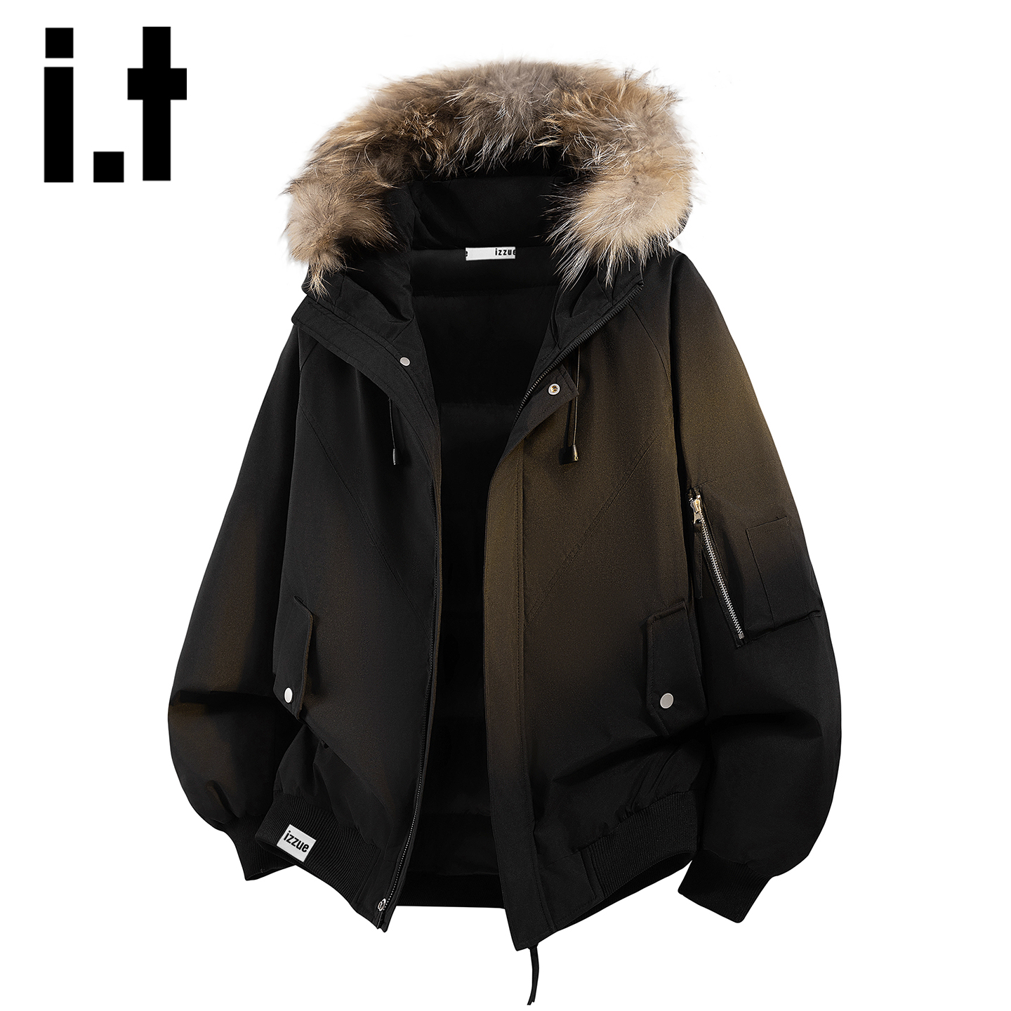 itizzue大毛领连帽羽绒服男士