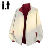 izzue潮牌户外防风双面穿夹克男秋冬情侣百搭休闲红色外套Y