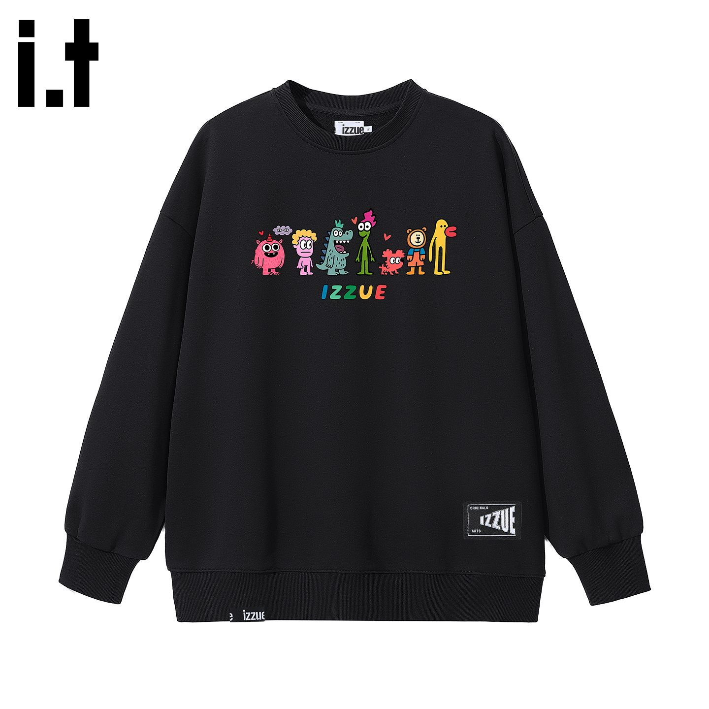 it izzue美式复古小怪兽印花秋季卫衣男女款圆领套头上衣慵懒风4P