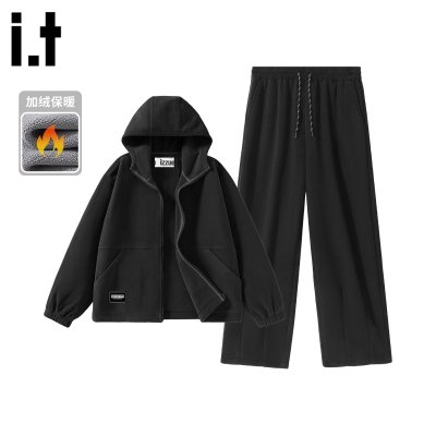 itizzue连帽卫衣裤加绒套装男女