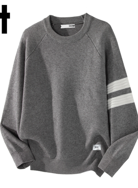 it izzue插肩袖圆领灰色毛衣男2026春季新款微宽松休闲套头长袖Y