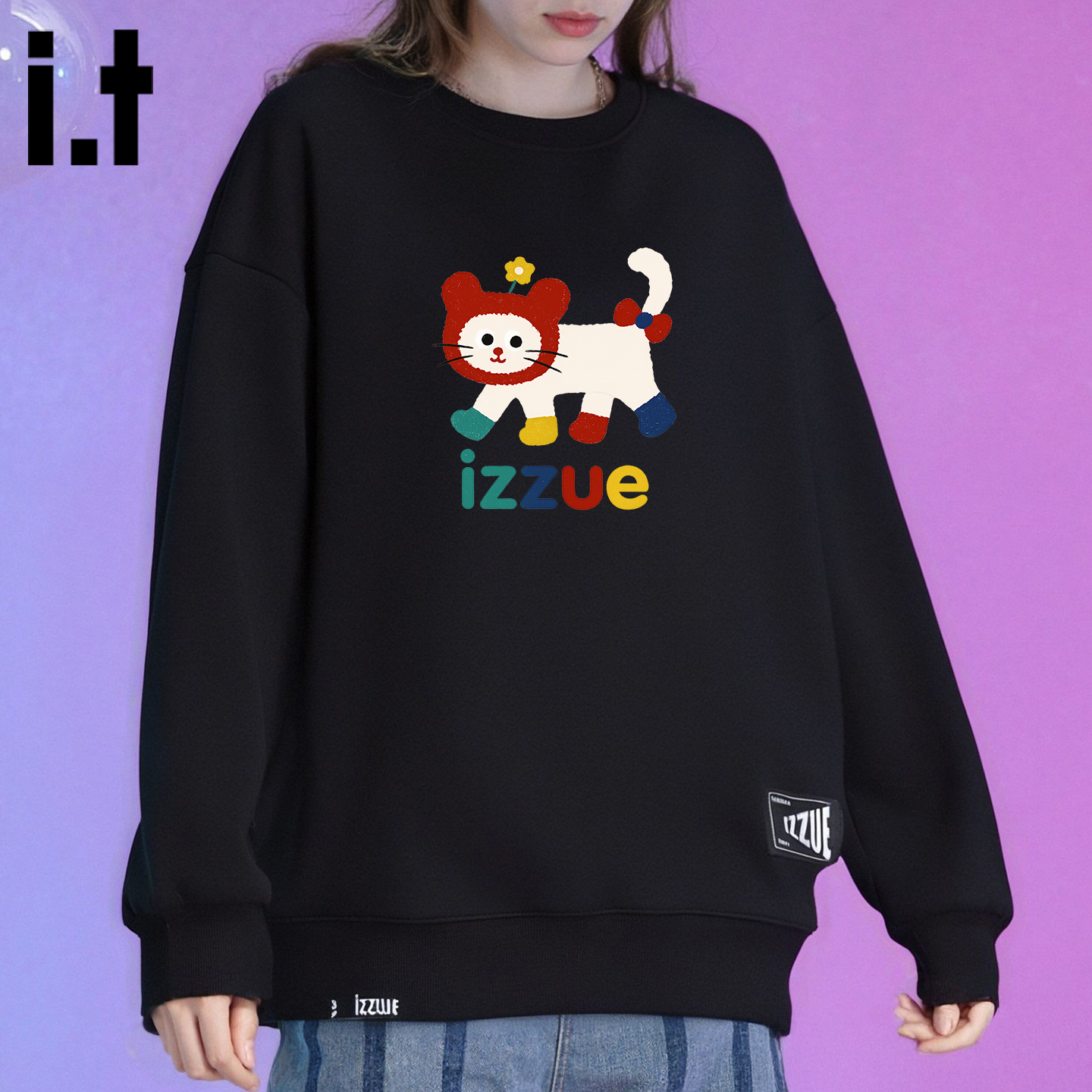 it izzue新款女式长袖卫衣2025秋宽松圆领显瘦棉感百搭上衣潮1P