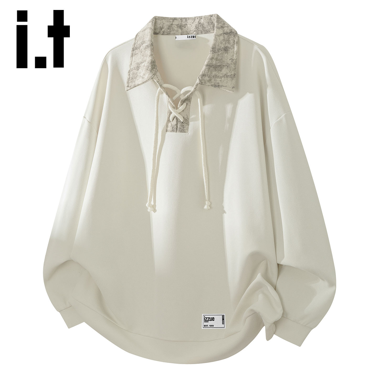 itizzue美式复古格子拼接卫衣男