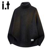 izzue黑色日系潮牌打底毛衣男秋冬2025宽松保暖新款 内搭上衣Y