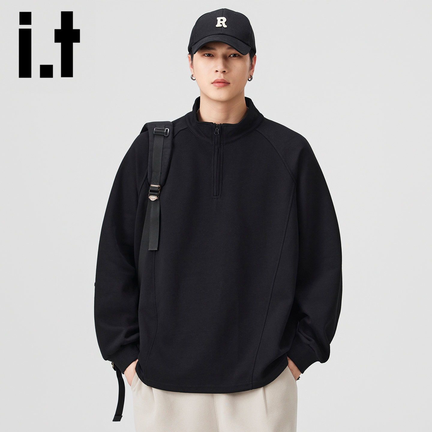 itizzue美式重磅半拉链卫衣