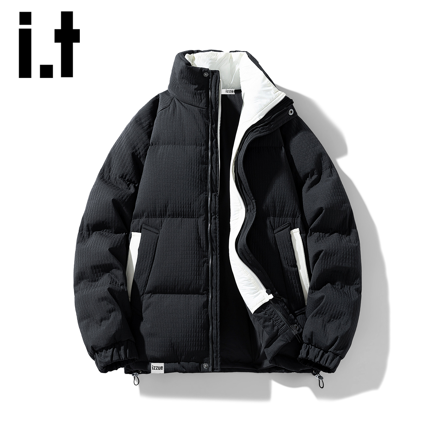 itizzue假两件连帽棉衣男冬季