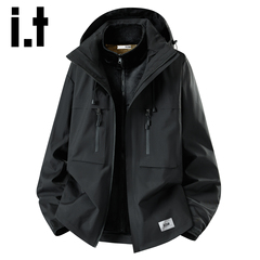 it izzue三合一冲锋外套男秋季新款防风衣户外连帽夹克一衣两穿Y