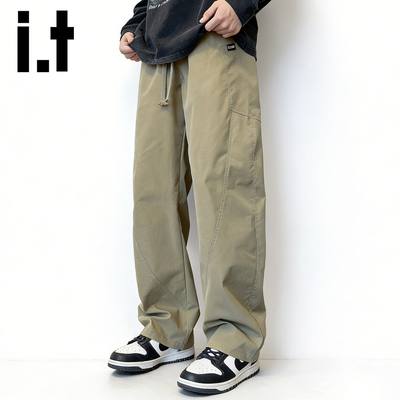 itizzue美式弯刀工装冲锋直筒裤