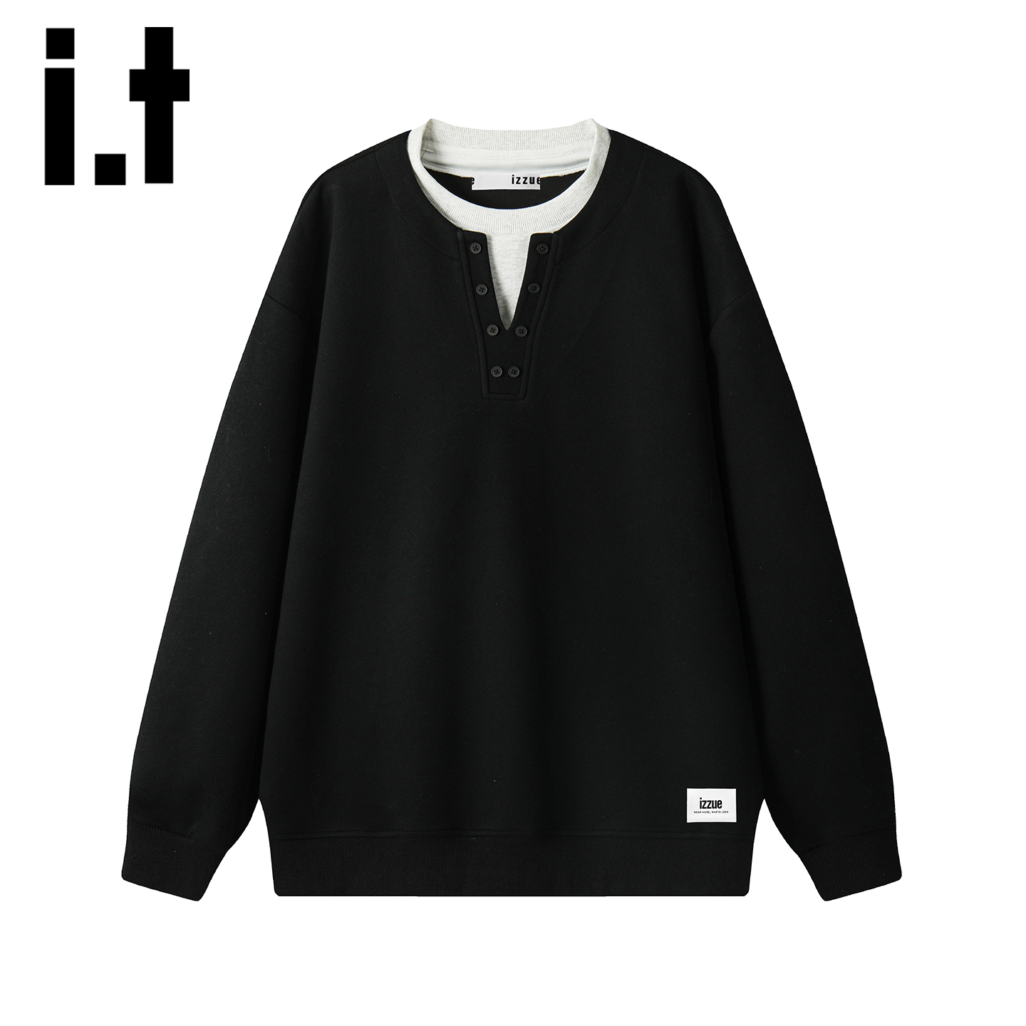 itizzue假两件圆领套头卫衣男秋