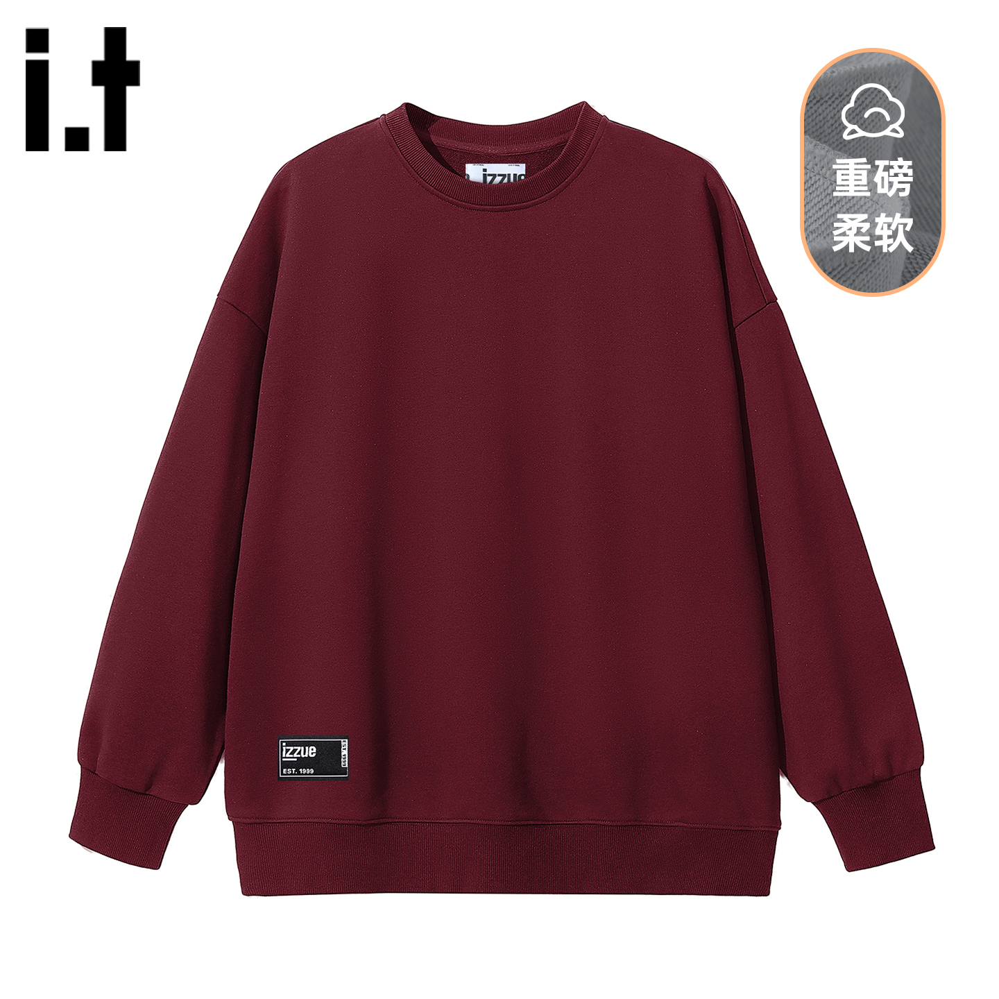 it izzue新款潮牌宽松圆领卫衣男2025秋纯色百搭安可拉红上衣女1P