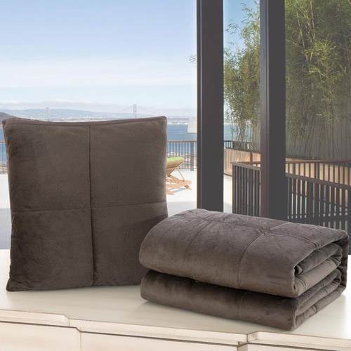 办公室午睡多功能创意口袋无拉链抱枕被纯色毛绒靠垫小被子