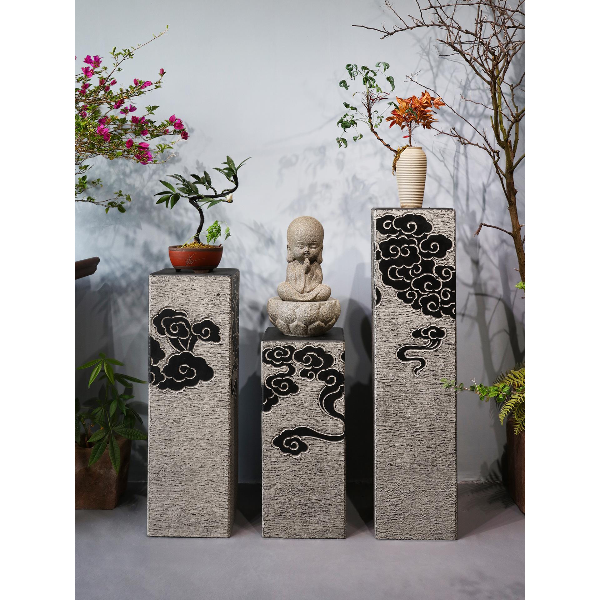 新中式祥云展示柱仿石墩子摆件底座客厅玄关落地装饰庭院花园布置