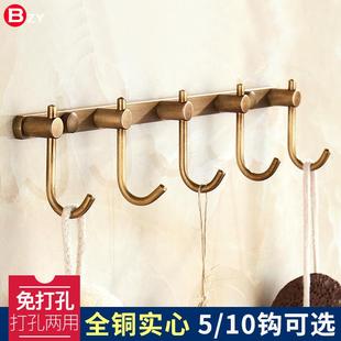 卫生间古铜挂钩浴室复古挂钩衣钩门后免打孔 全铜仿古衣钩排钩欧式