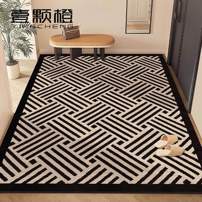 覆古条纹入户门地垫家用脚垫高级感黑白耐脏地毯玄关门口门垫进门