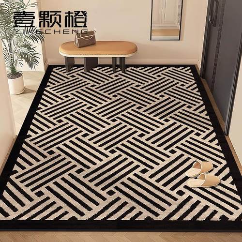 覆古条纹入户门地垫家用脚垫高级感黑白耐脏地毯玄关门口门垫进门