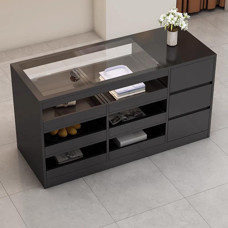 中岛展示台服装店中岛桌带玻璃摆件饰品女装店陈列柜流水台展示台