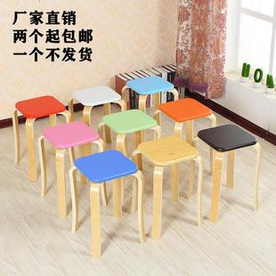 曲木方凳子实木耐用加厚时尚简约高板凳大小家用可叠放商用餐凳