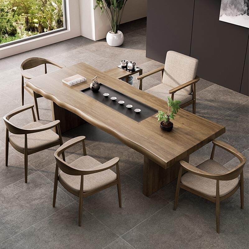 实木茶桌茶盘一体泡茶桌椅组合现代简约家用功夫大板茶台后现代桌