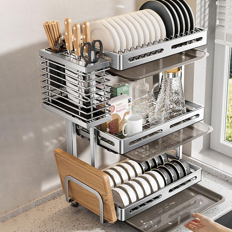 304不锈钢沥水碗碟架厨房多功能置物架碗盘柜台面放碗筷碗盘收纳