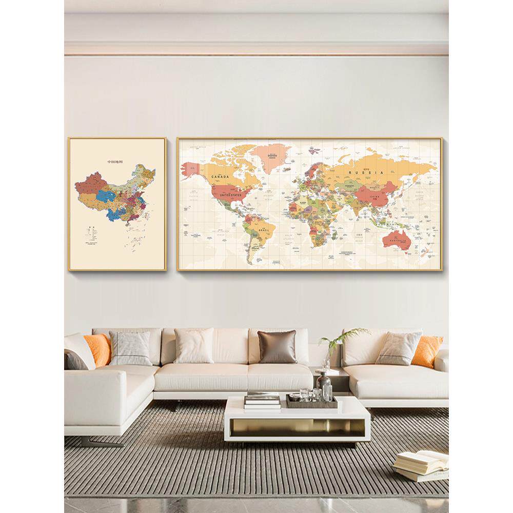 世界地图客厅装饰画沙发背景墙壁画办公室书房儿童房中国风俗挂画