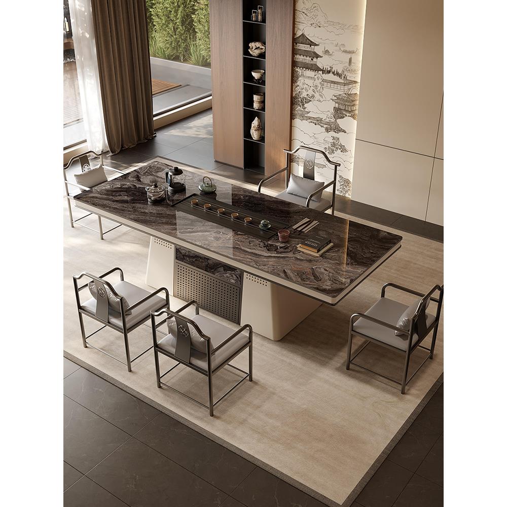 奢石岩板茶台轻奢现代高级感家用办公茶桌椅组合烧水泡茶一体茶几