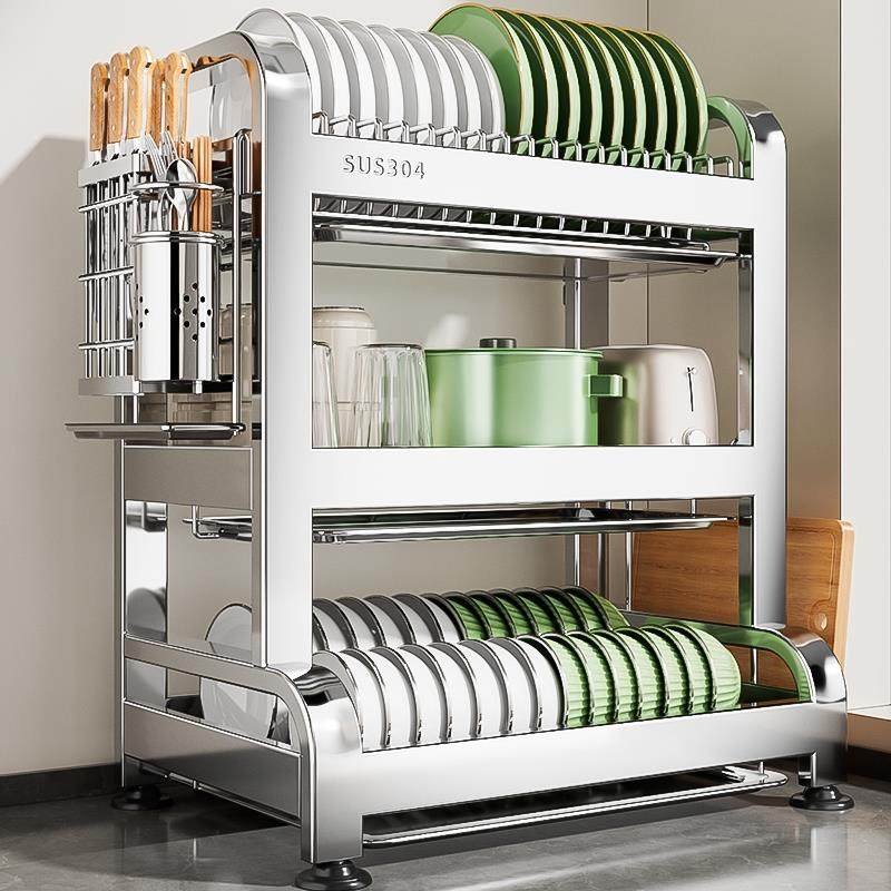 304不锈钢厨房置物架碗碟碗盘沥水架多功能放碗架碗筷收纳盒碗柜