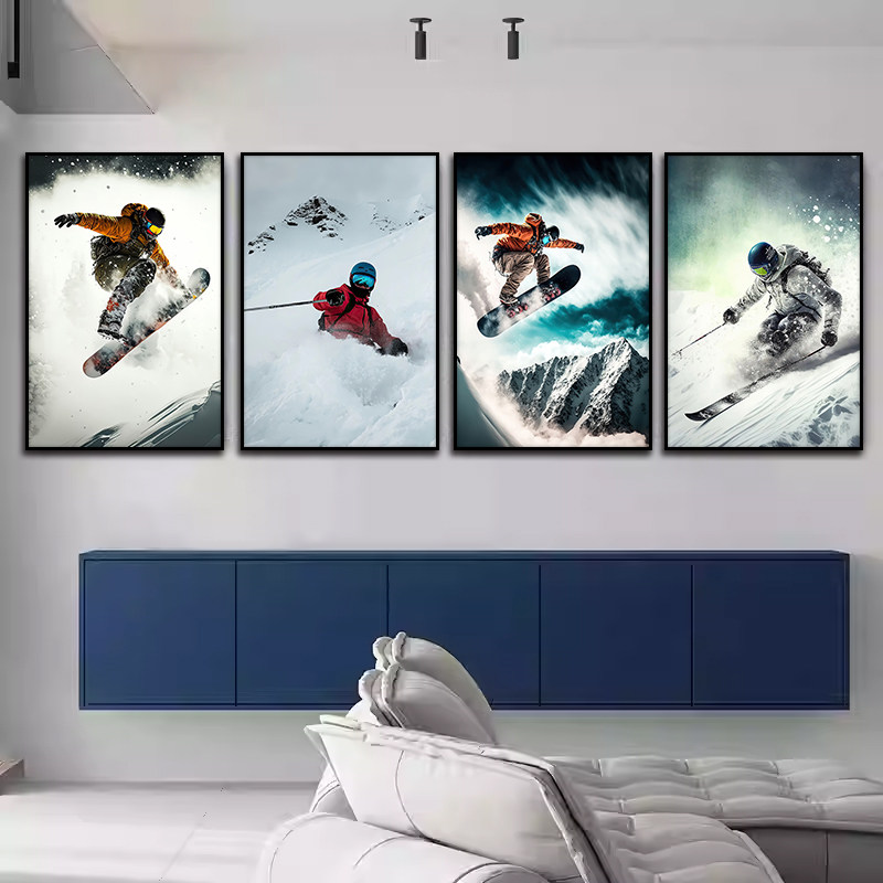 Snowboard decoration painting snowboarding snow mountain outdoor extreme sports hanging painting ski resort lounge mural
