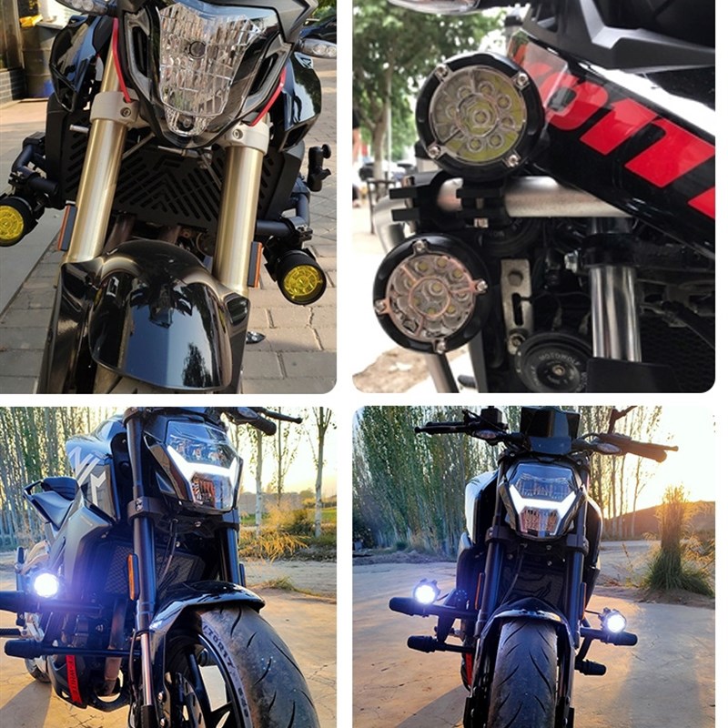 摩托车射灯铺路灯一对超亮摩托车外置射灯led改装防水强光灯爆闪