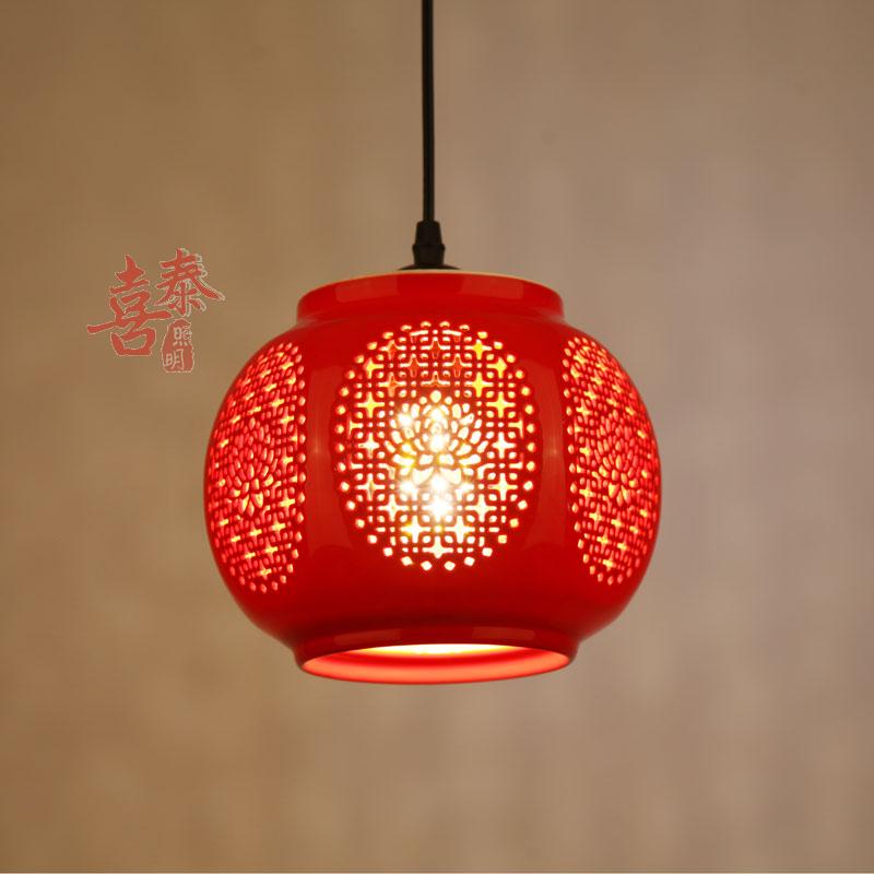 红灯笼红色阳台灯笼灯过道玄关吊灯门厅走道灯中式陶瓷小吊灯笼