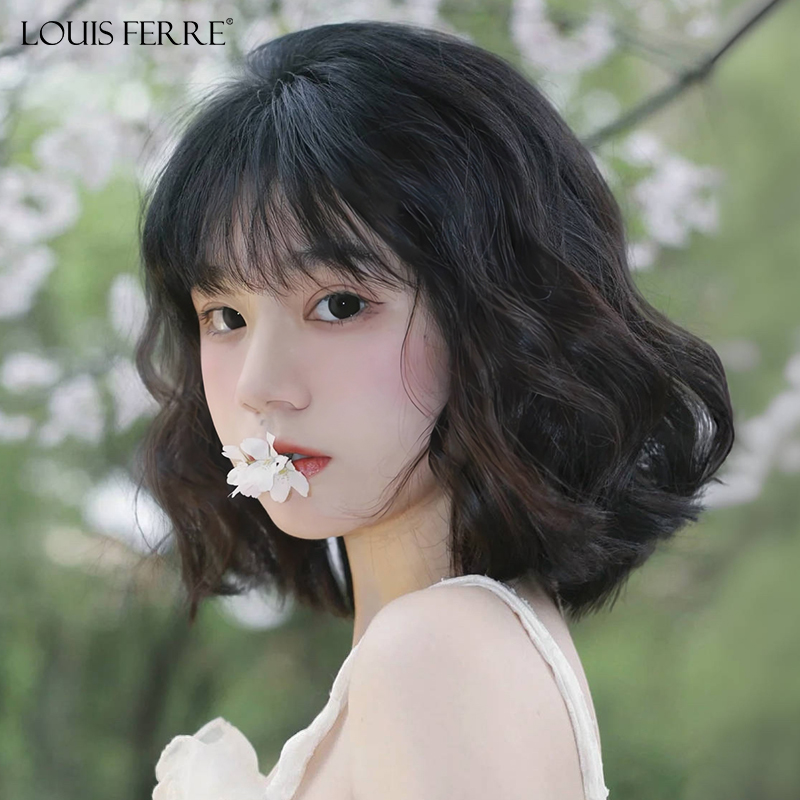 假发女短发真发全真人发波波头可爱羊毛卷自然蕾丝整顶假发套