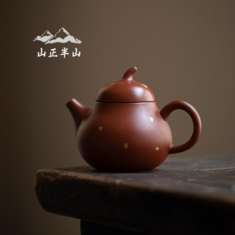 原矿朱泥紫砂茶壶功夫茶具家用球孔过滤半手工德化彷古点金紫砂壶