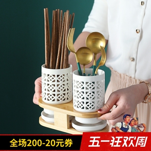 陶瓷筷子筒家用收纳盒防霉筷篓创意汤勺餐馆筷笼置物架餐具厨 日式