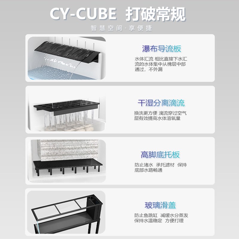 莱易欧第2代侧过滤一体全套客厅屏风超白玻璃生态水草雷龙金鱼缸