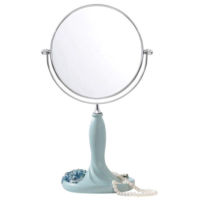 欧式田园紫阳花梳妆镜金属台式化妆可旋转双面放大公主美容镜