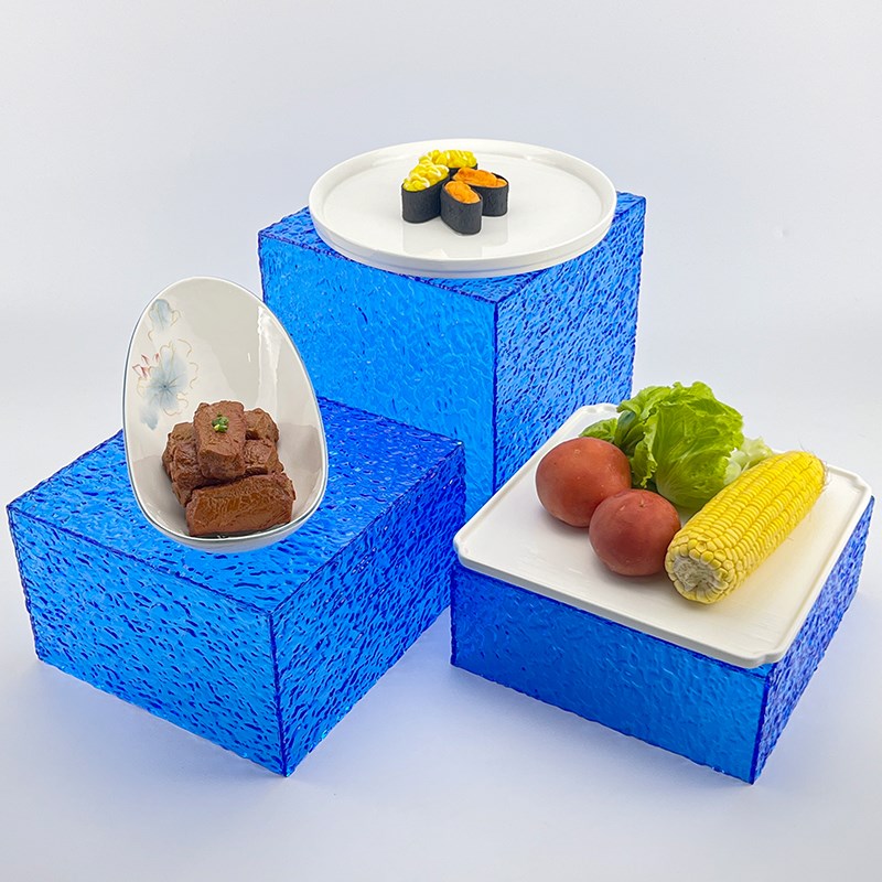 亚克力透明蓝灰色盒子底座装饰甜品自助餐明档展示盘支架摆菜品台