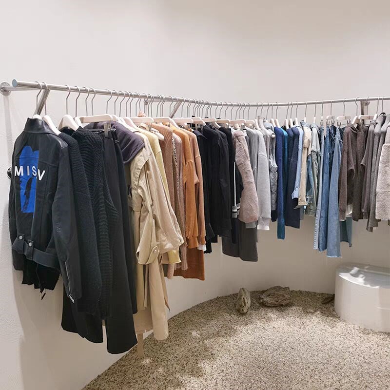 服装店展示架上墙壁挂式加厚不锈钢简约女装店货架童装挂衣架定制