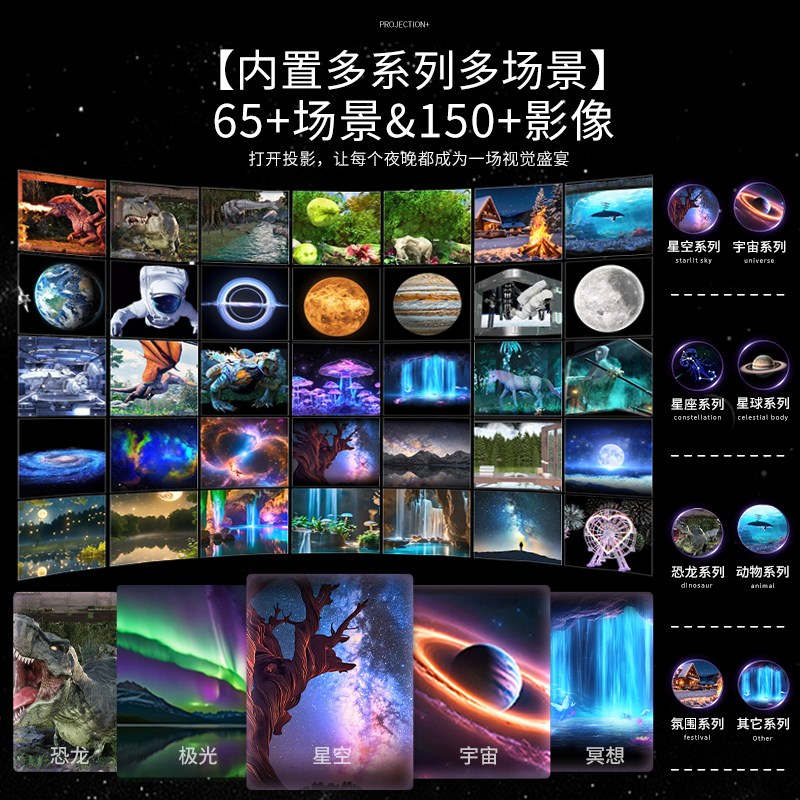 3D动态星空投影灯气氛围感满天星卧室床头小夜灯房间睡眠月球新款