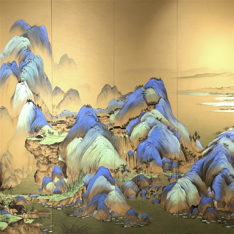千里江山图墙纸沙发背景墙电视客厅新中式丝印手绘手绣刺绣壁画硬