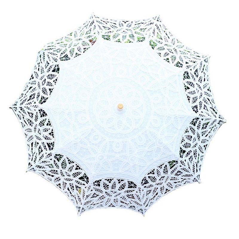 蕾丝工艺花边伞 古典公主舞蹈绣花钩花太阳伞 木柄直杆吊装绸布伞