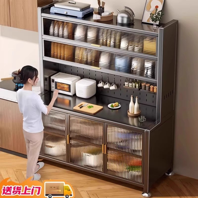 餐边储物岩板厨房置n物架多功能收纳碗柜橱柜落地多层微波炉收纳