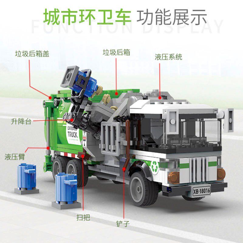 中国积木城市垃圾分类处理运输车环卫车清扫车积木拼装儿童玩具车 - 实物图