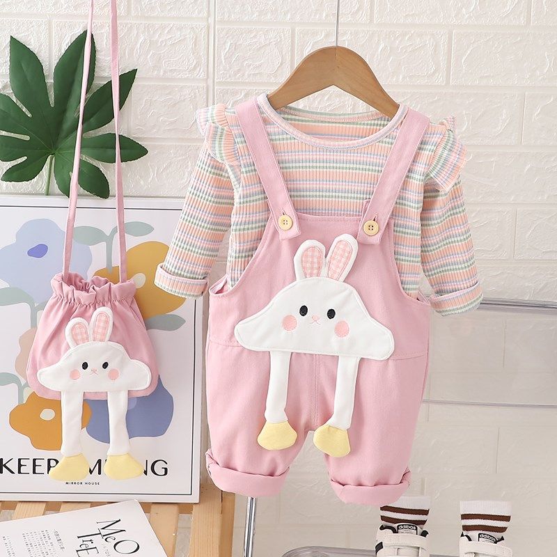 女宝宝秋装背带裤套装202u4新款洋气婴儿童春秋季时髦长袖两件套