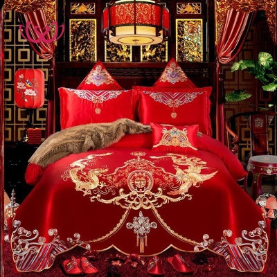 新婚四件套大红色婚庆刺绣2020床品结婚六八十床上用品4件套