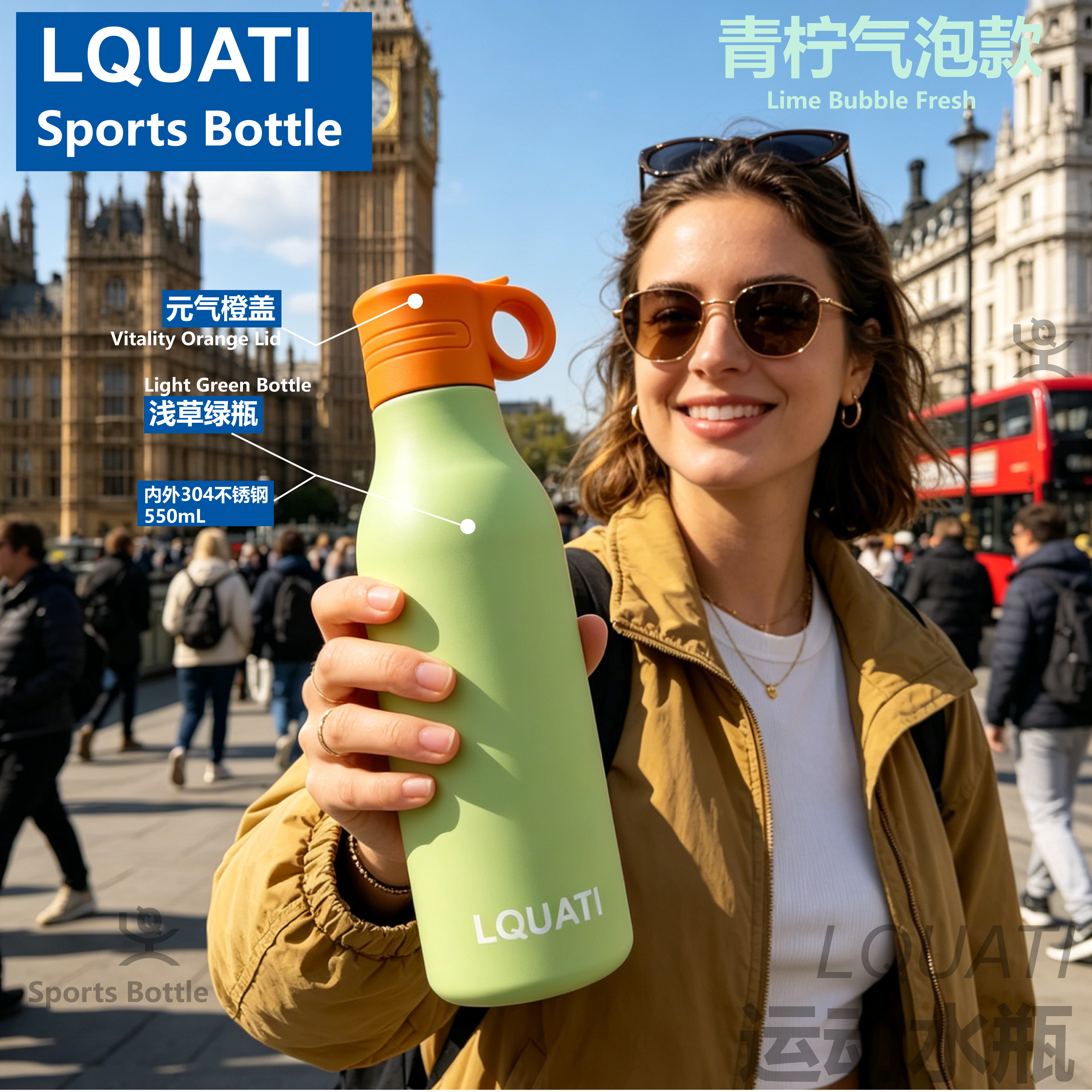 LQUATI运动保温吸管水瓶 国家主题套件运动足球氛围学生个性礼物