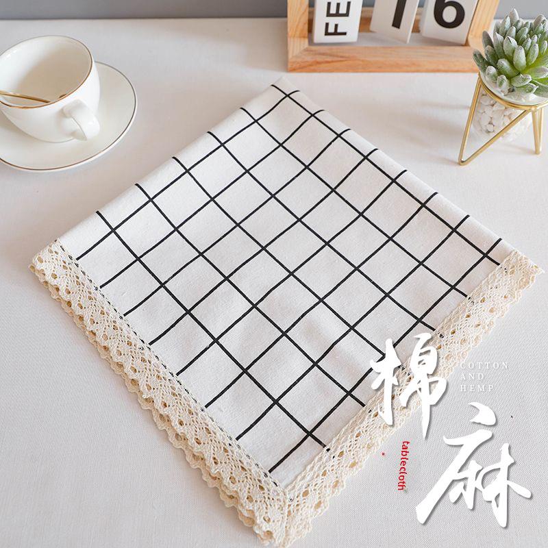 小清新棉麻格子桌布咖啡桌饭桌幼儿园学生花边布方形矩形野餐桌布