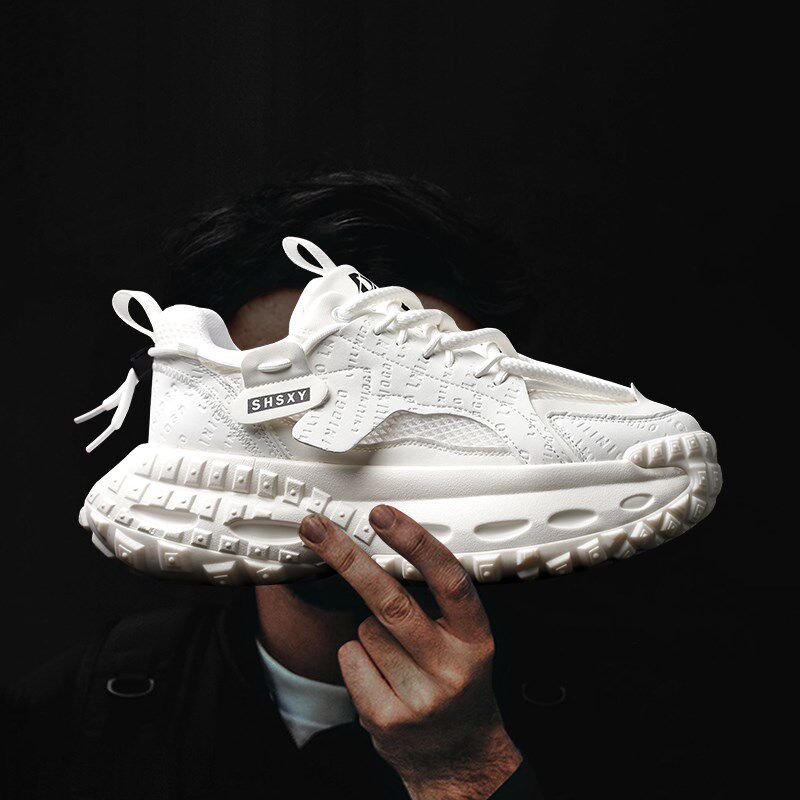 2025年超火的白色老爹鞋男款厚底增高6CM男鞋夏季透气网面运动鞋