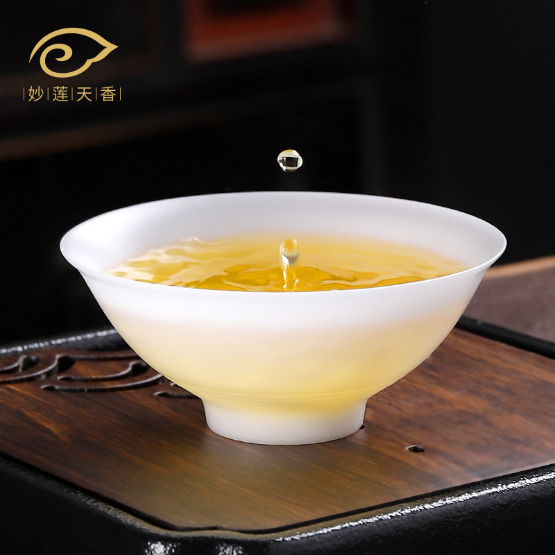 妙莲天香冰e种玉白瓷功夫茶杯薄胎茶碗斗笠杯陶瓷茶盏主人杯单杯