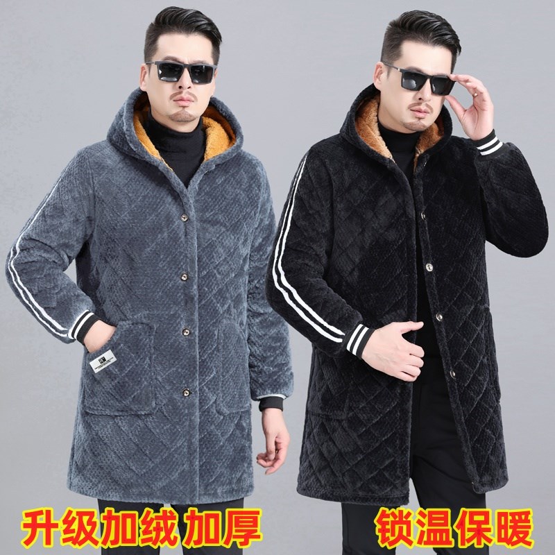 男加绒加厚棉袄棉服外穿冬季加厚宽松保暖男Q士罩衣连帽四川省服